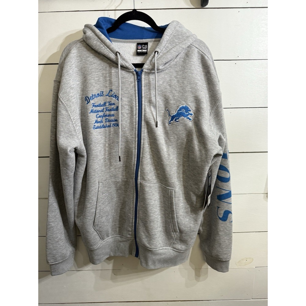 Detroit‎ Lions Football Embroidered NFL Apparel Full Zip Hoodie Men's M NWT
